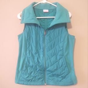 COLUMBIA Turquoise Aqua Quilted Fleece Zip Up Vest Size Medium